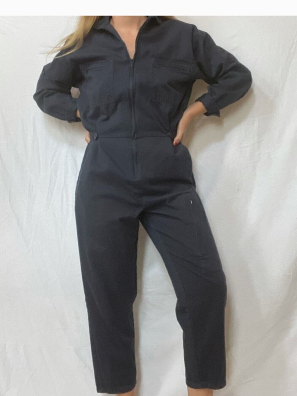 Rivet Utility Gray blue jumpsuit Full Zip Small